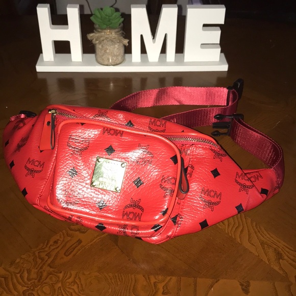 red mcm fanny pack